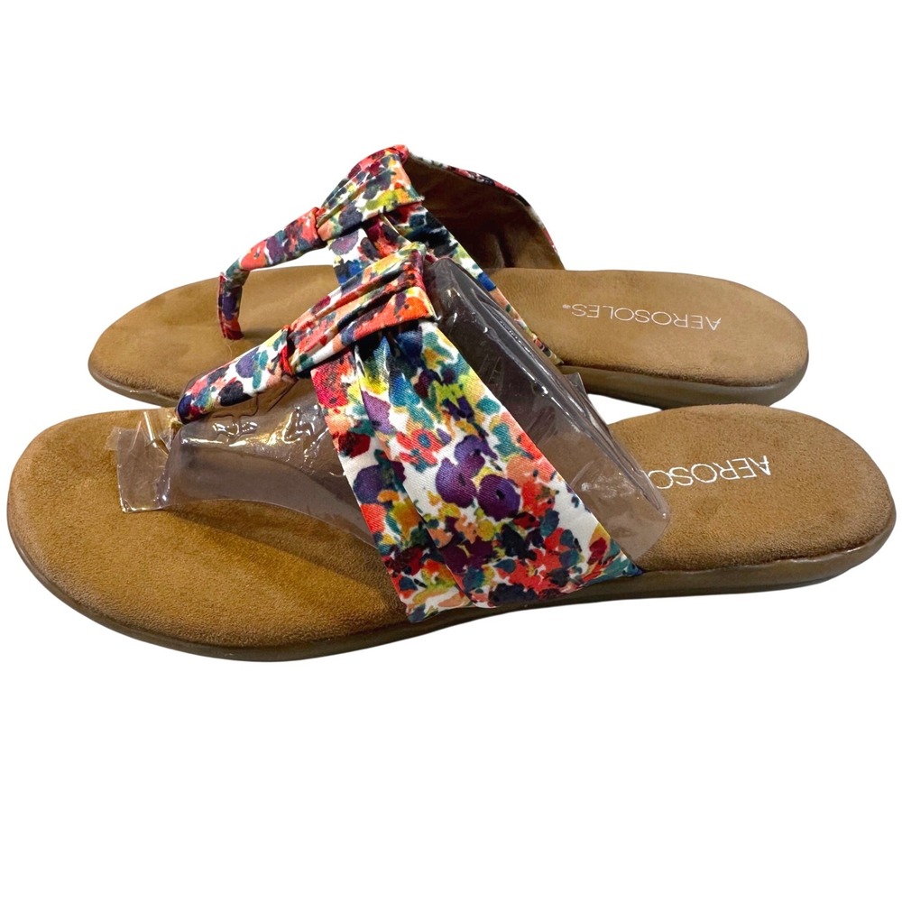 NWOT AEROSOLES Chlairvoyant Women's Sandals 7.5 Coral Multicolor Floral Coastal